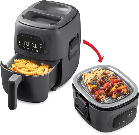 Dash Flip & Fry™ Digital 2-in-1 Grill + Air Fryer with 4 functions, 3 Qt Capacity, Air fryer & Indoor Grill for fries, wings, burgers and more - Navy in Saudi Arabia