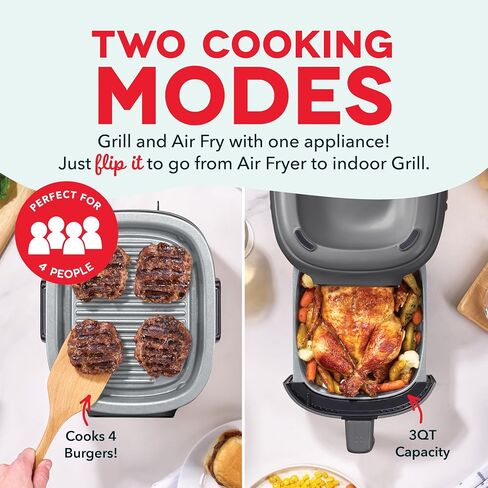 Dash Flip & Fry™ Digital 2-in-1 Grill + Air Fryer with 4 functions, 3 Qt Capacity, Air fryer & Indoor Grill for fries, wings, burgers and more - Navy in Saudi Arabia