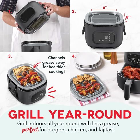 Dash Flip & Fry™ Digital 2-in-1 Grill + Air Fryer with 4 functions, 3 Qt Capacity, Air fryer & Indoor Grill for fries, wings, burgers and more - Navy in Saudi Arabia
