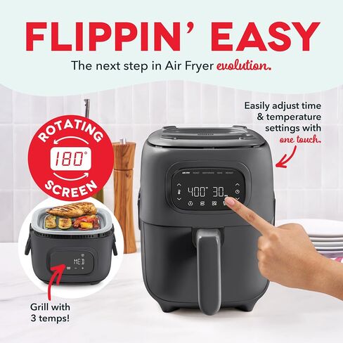 Dash Flip & Fry™ Digital 2-in-1 Grill + Air Fryer with 4 functions, 3 Qt Capacity, Air fryer & Indoor Grill for fries, wings, burgers and more - Navy in Saudi Arabia