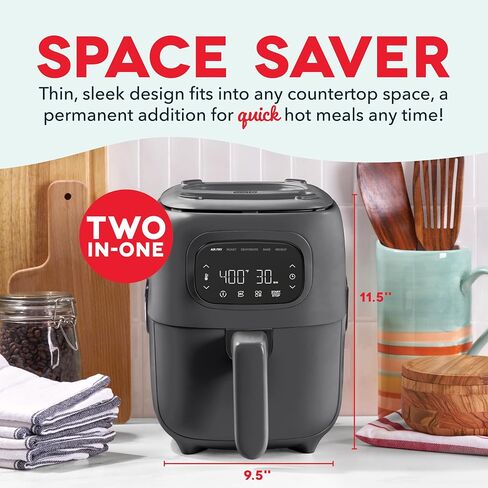Dash Flip & Fry™ Digital 2-in-1 Grill + Air Fryer with 4 functions, 3 Qt Capacity, Air fryer & Indoor Grill for fries, wings, burgers and more - Navy in Saudi Arabia