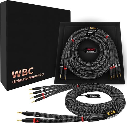 أفضل كابلات في العالم 15 قدمًا في Ultimate - 9 AWG - Pure OFC - Premium Audiophile Hifi Bi -Wire Cable زوج مع مقابس Banana Gold Gold و Carbon Tweed سترة in Saudi Arabia