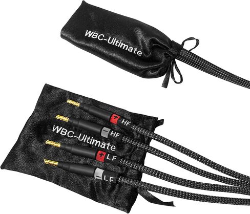 أفضل كابلات في العالم 15 قدمًا في Ultimate - 9 AWG - Pure OFC - Premium Audiophile Hifi Bi -Wire Cable زوج مع مقابس Banana Gold Gold و Carbon Tweed سترة in Saudi Arabia
