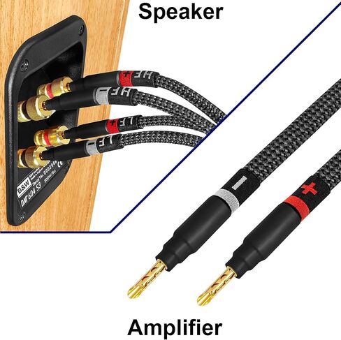 أفضل كابلات في العالم 15 قدمًا في Ultimate - 9 AWG - Pure OFC - Premium Audiophile Hifi Bi -Wire Cable زوج مع مقابس Banana Gold Gold و Carbon Tweed سترة in Saudi Arabia