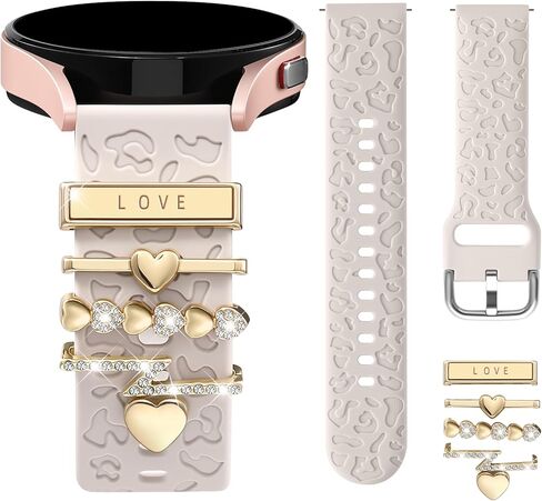 Leopard Engraved Band 5PCS Charm Compatible with Samsung Galaxy Watch 7/6/5/4/For Galaxy FE /6 Classic/4 Classic/5 Pro/Active 2,20mm Watch Band Women Cute Soft Silicone Strap Replement Bracelet in Kuwait