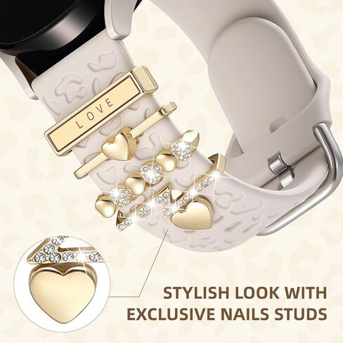 Leopard Engraved Band 5PCS Charm Compatible with Samsung Galaxy Watch 7/6/5/4/For Galaxy FE /6 Classic/4 Classic/5 Pro/Active 2,20mm Watch Band Women Cute Soft Silicone Strap Replement Bracelet in Kuwait