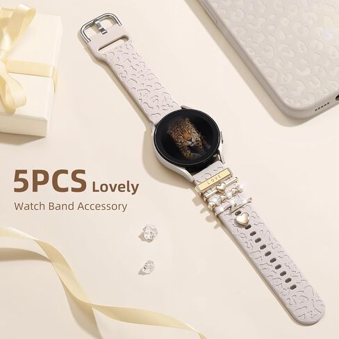 Leopard Engraved Band 5PCS Charm Compatible with Samsung Galaxy Watch 7/6/5/4/For Galaxy FE /6 Classic/4 Classic/5 Pro/Active 2,20mm Watch Band Women Cute Soft Silicone Strap Replement Bracelet in Kuwait