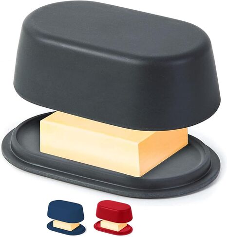 طبق زبدة كريمية بيضاء مع غطاء لسطح الطاولة - وعاء زبدة الخيزران الحديث - صينية لحفظ الزبدة آمنة للاستخدام في غسالة الأطباق - حاوية حامل زبدة بحجم مثالي لزبدة كبيرة على الطراز الأوروبي مثل كيريجولد in Kuwait