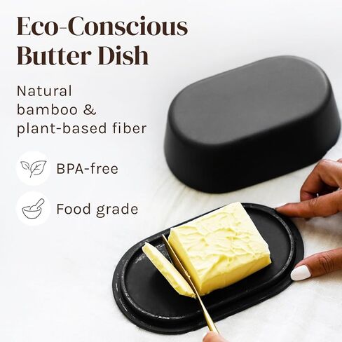 طبق زبدة كريمية بيضاء مع غطاء لسطح الطاولة - وعاء زبدة الخيزران الحديث - صينية لحفظ الزبدة آمنة للاستخدام في غسالة الأطباق - حاوية حامل زبدة بحجم مثالي لزبدة كبيرة على الطراز الأوروبي مثل كيريجولد in Kuwait