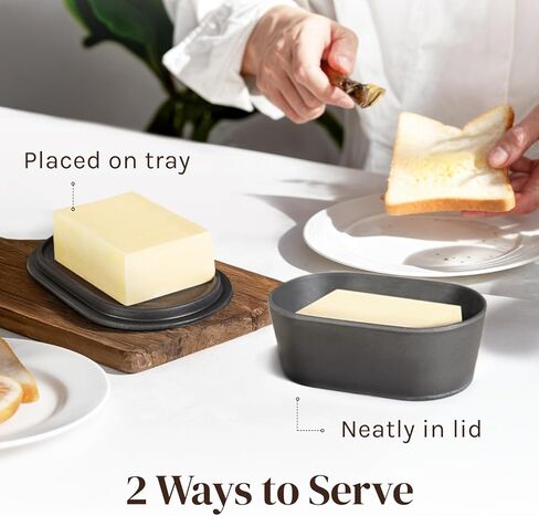طبق زبدة كريمية بيضاء مع غطاء لسطح الطاولة - وعاء زبدة الخيزران الحديث - صينية لحفظ الزبدة آمنة للاستخدام في غسالة الأطباق - حاوية حامل زبدة بحجم مثالي لزبدة كبيرة على الطراز الأوروبي مثل كيريجولد in Kuwait