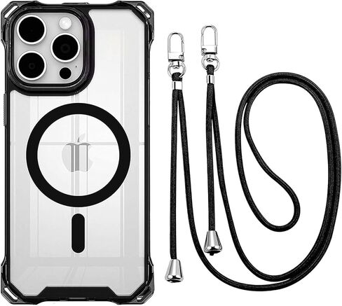 علبة Crossbody المقاومة للصدمات لـ iPhone 16 Pro Max - الحبل القابل للتعديل مع حزام الرقبة والكتف - غطاء واقعي كامل (أبيض ، iPhone 16 Pro Max) in Kuwait