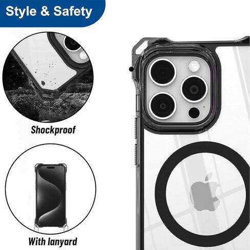 علبة Crossbody المقاومة للصدمات لـ iPhone 16 Pro Max - الحبل القابل للتعديل مع حزام الرقبة والكتف - غطاء واقعي كامل (أبيض ، iPhone 16 Pro Max) in Kuwait