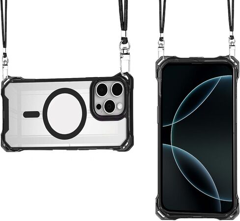 علبة Crossbody المقاومة للصدمات لـ iPhone 16 Pro Max - الحبل القابل للتعديل مع حزام الرقبة والكتف - غطاء واقعي كامل (أبيض ، iPhone 16 Pro Max) in Kuwait