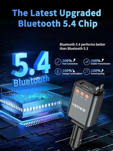 شاحن سيارة قابل للسحب ، [ترقية] محول جهاز إرسال Bluetooth 5.4 FM ، 4 في 1 شواحن السيارة السريعة 69W ، مكالمة هدية ، شاحن هاتف USB Cars وكابل قابل للسحب لـ iPhone 16 15 14 ، Galaxy-Black in Kuwait
