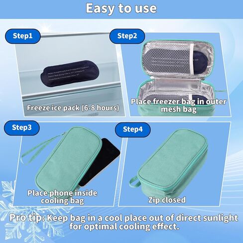 Car Phone Cooling Bag, Cooling Bag for Cell Phone with 2 Reusable Ice Packs to Prevent Overheating Extends Battery Life Thermal Cellphone Case Fits All Cellphones (Green) in Saudi Arabia