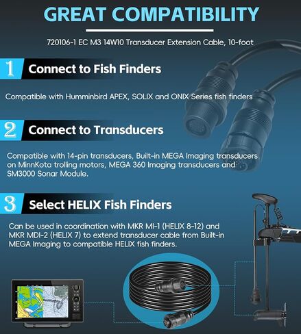 720106-1 EC M3 14W10 Transducer Extension Cable – 10 Foot Sonar Cable for APEX, SOLIX, Onix Fish Finders, Compatible with Minn Kota Trolling Motors with Built-in MEGA Imaging in Saudi Arabia