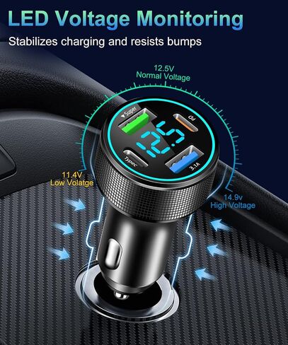2 حزم من 66W USB C Char Charger 4 Port Car Charger Adapter مع 30W PD ، 3.1A سجلة الألومنيوم سجلة شاحن USB وزارة USB مع LED Voltmeter متوافق مع الهاتف 15 14 13 in Kuwait