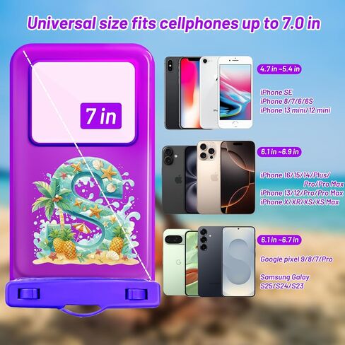 حقيبة حقيبة هاتف مخصصة مخصصة للماء - حقيبة جافة للهاتف المحمول IPX8 مع الحبل لـ iPhone 16/15/14/13/13 PRO MAX (6.1–6.9) ، شاطئ ورحلة كروز الأساسية مع تصميم monogrammed (Pink ، K) in Saudi Arabia
