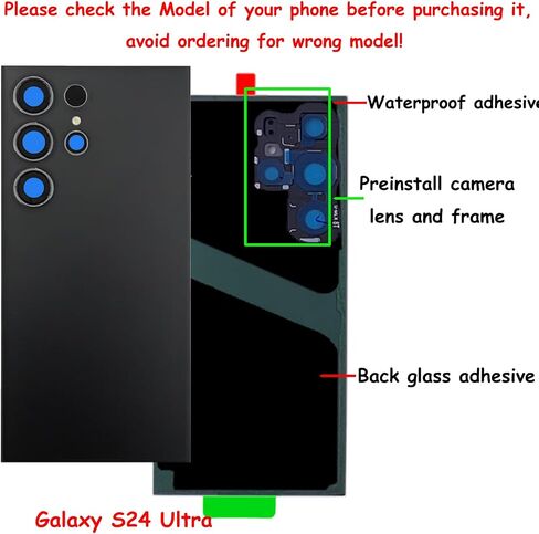 Galaxy S24 بديل للزجاج الخلفي Ultra لـ Samsung Galaxy S24 الزجاج الخلفي الفائق مع شريط تم تثبيته مسبقًا وعدسة الكاميرا +أدوات (الذهب الأصفر) in Saudi Arabia