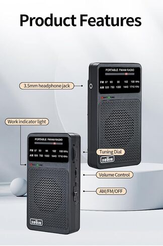 Portable FM AM Radio, Battery Operated Radio with Tuning Light, Back Clip, Excellent Reception, AM FM Radios Portable, Transistor Radios (Black) in Saudi Arabia