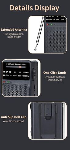 Portable FM AM Radio, Battery Operated Radio with Tuning Light, Back Clip, Excellent Reception, AM FM Radios Portable, Transistor Radios (Black) in Saudi Arabia