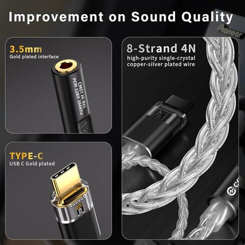 Kinboofi USB C إلى محول الصوت 3.5 ملم مع رقاقة مزدوجة Hi-Res 32bit/384 كيلو هرتز DAC & 24bit/96khz كابل Dongle Cable ، USB C إلى Aux Dongle Hifi Headphone Cable لمزيد من أجهزة C من النوع C (أسود ، USBC) in Kuwait