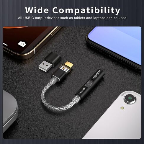 Kinboofi USB C إلى محول الصوت 3.5 ملم مع رقاقة مزدوجة Hi-Res 32bit/384 كيلو هرتز DAC & 24bit/96khz كابل Dongle Cable ، USB C إلى Aux Dongle Hifi Headphone Cable لمزيد من أجهزة C من النوع C (أسود ، USBC) in Kuwait