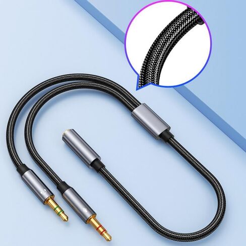 REXUS سماعة الرأس Combiner للكمبيوتر 2 مزدوج 3.5 ملم ذكر إلى 3.5 مم أنثى 1 قدم 1 قدم مضفر الصوتية الكابل الكابل الميكروفون جاك السقوف سماعة رأس المنفذ. in Kuwait