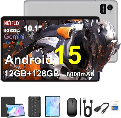 Crelander 10.1 Inch Android 15 Tablet, 12GB+128GB Android Tablet, 5000mAh Battery, 1280x800 Touchscreen, WiFi/Bluetooth, Bundle with Case, Keyboard, Mouse & Stylus (Gray) in Saudi Arabia