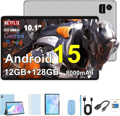 Crelander 10.1 Inch Android 15 Tablet, 12GB+128GB Android Tablet, 5000mAh Battery, 1280x800 Touchscreen, WiFi/Bluetooth, Bundle with Case, Keyboard, Mouse & Stylus (Gray) in Saudi Arabia