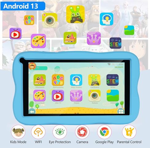 Kids Tablet 7 inch Android Tablet for Kids, 8GB RAM 64GB ROM 128GB Expand, Bluetooth, WiFi,with Shockproof Case-Pink in Saudi Arabia