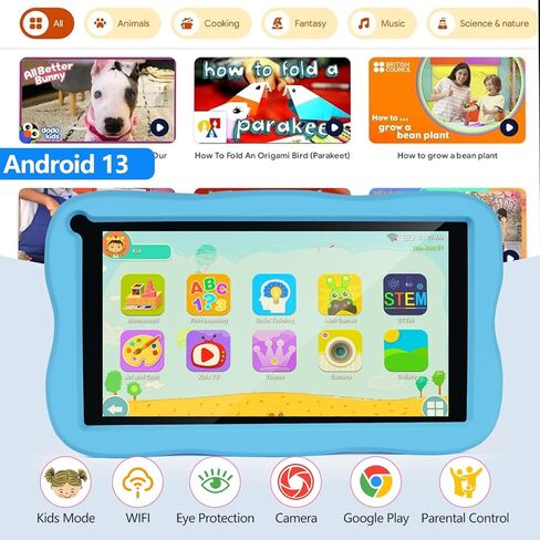 Kids Tablet 7 inch Android Tablet for Kids, 8GB RAM 64GB ROM 128GB Expand, Bluetooth, WiFi,with Shockproof Case-Pink in Saudi Arabia