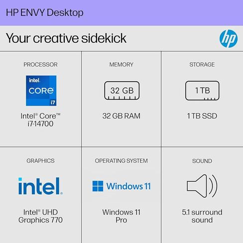 HP Pavilion Desktop PC, 11th Gen Intel Core i7-11700 Processor, 16 GB RAM, 256 GB SSD, 1 TB SATA Hard Drive, Windows 11, Wi-Fi 6 & Bluetooth 5.0 Combo, 9 USB Ports, Sleek Tower (TP01-2070, 2021) in Saudi Arabia