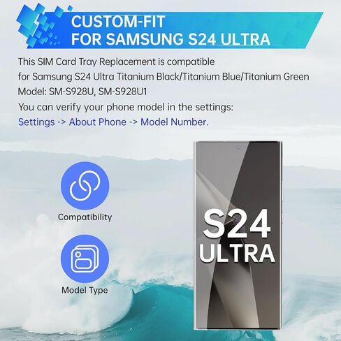 استبدال علبة بطاقة SIM لـ Samsung Galaxy S24 Ultra (إصدار SIM واحد) Titanium Black Titanium Blue Titanium Green Card Slot Adapter مع قاذف الإبرة SM-S928U SM-S928U1 in Saudi Arabia