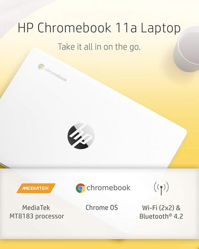 HP Chromebook 11-inch Laptop - Up to 15 Hour Battery Life - MediaTek - MT8183 - 4 GB RAM - 32 GB eMMC Storage - 11.6-inch HD Display - with Chrome OS™ - (11a-na0021nr, 2020 model, Snow White) in Kuwait