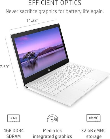 HP Chromebook 11-inch Laptop - Up to 15 Hour Battery Life - MediaTek - MT8183 - 4 GB RAM - 32 GB eMMC Storage - 11.6-inch HD Display - with Chrome OS™ - (11a-na0021nr, 2020 model, Snow White) in Kuwait