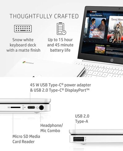 HP Chromebook 11-inch Laptop - Up to 15 Hour Battery Life - MediaTek - MT8183 - 4 GB RAM - 32 GB eMMC Storage - 11.6-inch HD Display - with Chrome OS™ - (11a-na0021nr, 2020 model, Snow White) in Kuwait