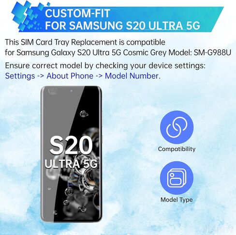 Sim Card Tray Replacement for Samsung Galaxy S20 Ultra 5G (Single SIM Version) Cosmic Grey Card Tray Slot Holder Bracket Adapter with Needle Ejector for S20 Ultra 5G SM-G988U SM-G988U1 in Saudi Arabia
