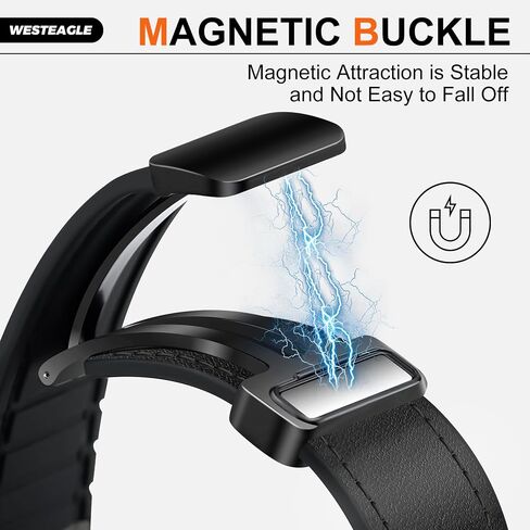 ساعة جلدية أصلية 8 فرقة متوافقة مع Samsung Galaxy Watch 8 40mm 44mm/ 8 الكلاسيكية 46 ملم ، مشبك مغناطيسي سليكون القاع. in Kuwait