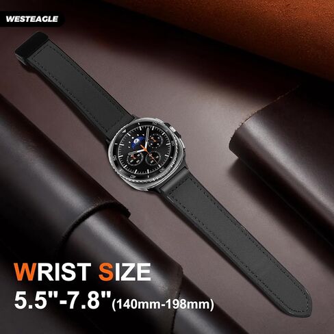 ساعة جلدية أصلية 8 فرقة متوافقة مع Samsung Galaxy Watch 8 40mm 44mm/ 8 الكلاسيكية 46 ملم ، مشبك مغناطيسي سليكون القاع. in Kuwait