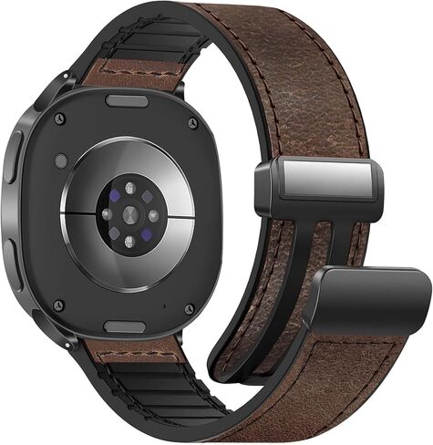 ساعة جلدية أصلية 8 فرقة متوافقة مع Samsung Galaxy Watch 8 40mm 44mm/ 8 الكلاسيكية 46 ملم ، مشبك مغناطيسي سليكون القاع. in Kuwait