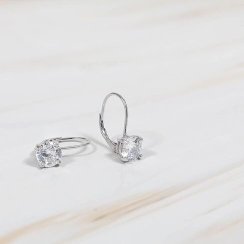 Hoops & Loops 925 Sterling Silver 7mm 1.30 Ct Round Cubic Zicronia Solitaire Leverback Drop Earrings for Women and Teen Girls in Kuwait