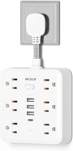 محمولة سليم سليم مسطحة الحمولة الزائدة من الحمل الزائد الجدار الشريط الجدار مع 6 منافذ طاقة AC 4 USB (1C) للمكتب المنزلي سفر سفر أساسيات النار والوصول 100-125V 15A 1875W UL in Kuwait