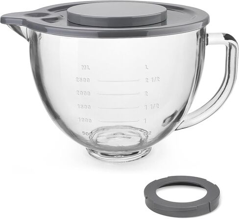 Glass Mixing Bowl Accessory 5 Quart - Compatible with KitchenAid 4.5 and 5 Quart Tilt-Head Stand Mixers (With Lid & Lock Ring) in Kuwait