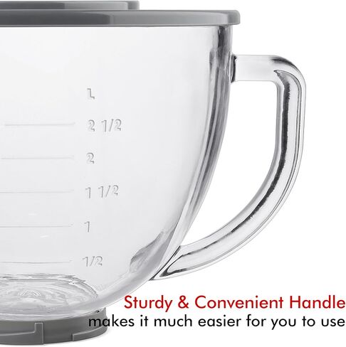 Glass Mixing Bowl Accessory 5 Quart - Compatible with KitchenAid 4.5 and 5 Quart Tilt-Head Stand Mixers (With Lid & Lock Ring) in Kuwait