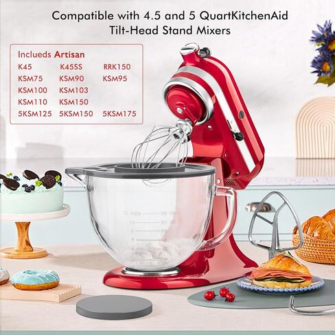 Glass Mixing Bowl Accessory 5 Quart - Compatible with KitchenAid 4.5 and 5 Quart Tilt-Head Stand Mixers (With Lid & Lock Ring) in Kuwait