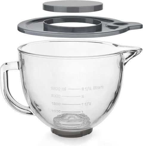 Glass Mixing Bowl Accessory 5 Quart - Compatible with KitchenAid 4.5 and 5 Quart Tilt-Head Stand Mixers (With Lid & Lock Ring) in Kuwait