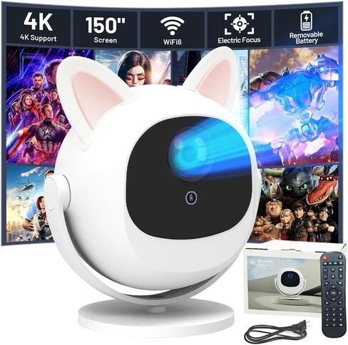 جهاز عرض صغير مع WiFi و Bluetooth ، جهاز عرض ذكي محمول مع دوران 180 درجة ، عرض فيلم صغير 4K 1080p HD ، متوافق مع TV TV HDMI USB ، تصحيح Keystone Auto Keystone in Kuwait