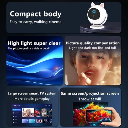 جهاز عرض صغير مع WiFi و Bluetooth ، جهاز عرض ذكي محمول مع دوران 180 درجة ، عرض فيلم صغير 4K 1080p HD ، متوافق مع TV TV HDMI USB ، تصحيح Keystone Auto Keystone in Kuwait