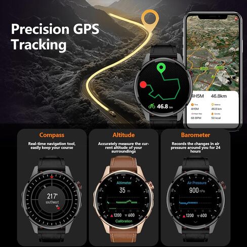 Smart Watch for Men Built-in GPS with Map, 1.46" AI Smartwatch with Health Monitor for Android Phones/iPhone, 100+ Sport Modes Fitness Tracker with Compass/Altitude/Barometer, Text Reply(2 Bands) in Saudi Arabia